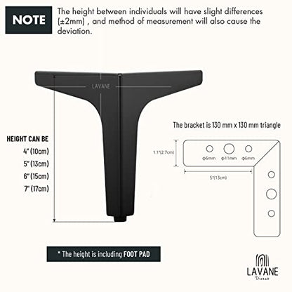 La Vane 5 Inch Diamond Triangle Metal Furniture Legs 4PCS- Heavy Duty Iron - color: Black, size: 5" / 13cm