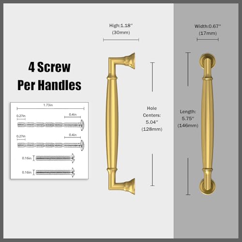 10 Pack Vibrant Brushed Moderne Brass Cabinet Pulls 5 Inch(128mm) Kitchen Cabinet Handles Solid Heavy Duty Drawer Pulls - color: Vibrant Brushed Moderne Brass, size: 5" Hole Center