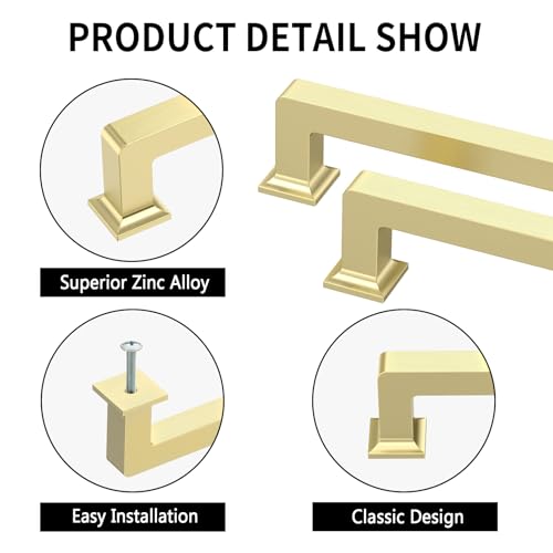 Brushed Brass Cabinet Handles Kitchen Pulls 7.5 Inch 10 Pack - color: Brushed Brass, size: 7.5" Hole Center