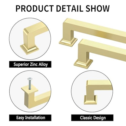 Brushed Brass Cabinet Handles Kitchen Pulls 7.5 Inch 10 Pack - color: Brushed Brass, size: 7.5" Hole Center