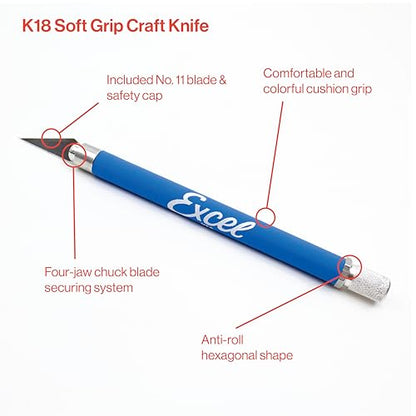 Excel Blades K18 3-Pack Soft Grip Hobby Craft Knives, #11 Blades, Blue