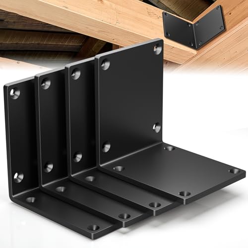 4 Pcs 8" X 8" X 6" Heavy Duty Steel L Angle Bracket for Wood, Large 90 Degree Corner Shelf Support Bracket, 8x8 Post to Beam Connector, Thickness 1/4"(6mm), Max Load 300+lbs- - color: 8 x 8 x 6-4PCS