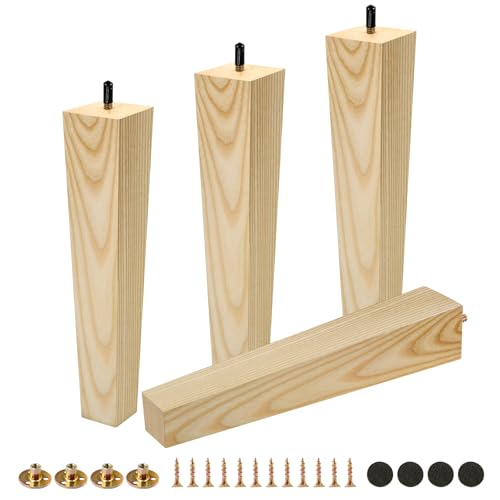 FoDau770 Square Furniture Legs 12 Inch, Ash Wood Legs with 5/16"-18 Bolts - size: 12 Inch