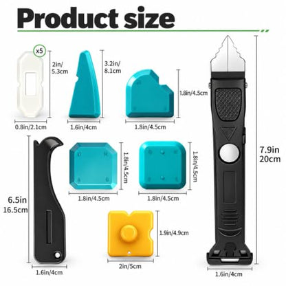 6 in 1 Silicone Caulking Tool Kit Caulking Grout Removal Sealant Finishing Tool with Stainless Steel Head, 6 Silicone Pads, Grout Removal Tool for Kitchen Sink Bathroom Toilet Caulking