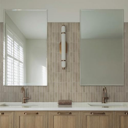 Smart Tiles Peel and Stick backsplash, Stacked Taupe Beige, 11.43"x9" - color: Taupe Beige
