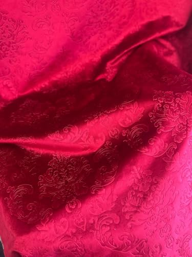 Damask Embossed Velvet Upholstery Drapery Fabric (Cherry) - color: Cherry