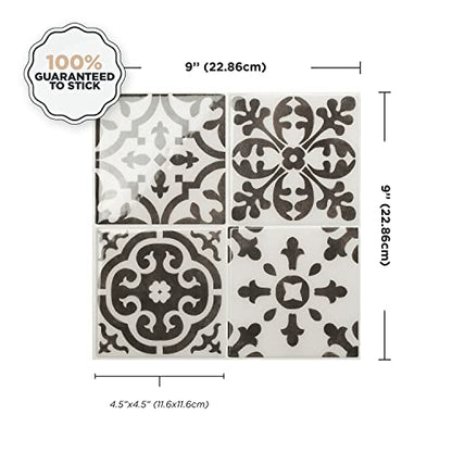 Smart Tiles Peel and Stick backsplash, Square Charcoal & White, 9"x9" - color: Charcoal & White