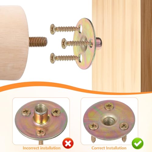 4 Sets Furniture Leg Mounting Plates 5/16 Furniture Leg Mounting Plates Three Hole Cylindrical Plate with 12 Screws Cylindrical Plate Nut T Nuts for Sofa Chair Cabinet Couch Strengthen Weak Feet
