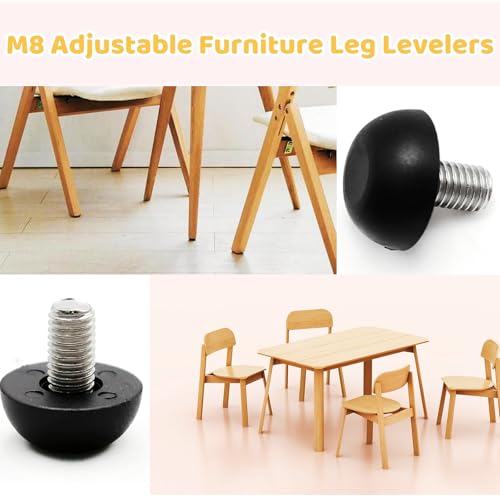 25Pcs 8mm x 1.25 M8 Adjustable Furniture Legs Feet, Stainless Steel Table Levelers Outdoor Screw in Leveling Feet for Patio Table, Chairs, Cabinet Desk and Stool - size: 25PCS