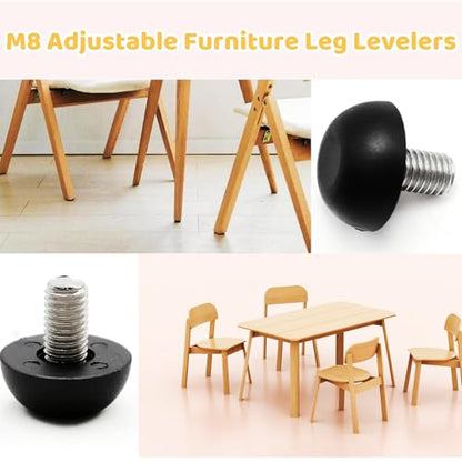 25Pcs 8mm x 1.25 M8 Adjustable Furniture Legs Feet, Stainless Steel Table Levelers Outdoor Screw in Leveling Feet for Patio Table, Chairs, Cabinet Desk and Stool - size: 25PCS