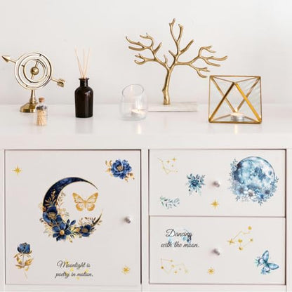 Peacoblue Moon and Flowers Rub On Transfers for Furniture Craft 6"x12" - style: Moon and Flowers