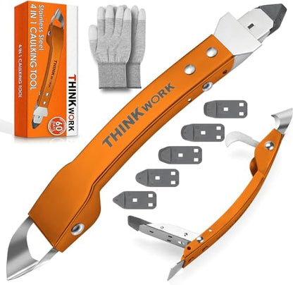 4 in 1 Silicone Caulking Tool Kit, Stainless Steel Caulk Remover Tool - color: Orange
