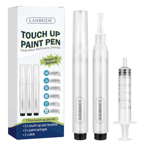 LANBEIDE Refillable Touch Up Paint Pens, 3Pcs Paint Brush Pens for Walls Repair, Furniture Repair Kit for Drywall, Wood Floors, Cabinets, Windows, Doors, Desks 6ML - size: 1 Count (Pack of 3)