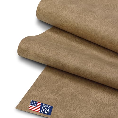 Faux Leather Fabric, Thick Durable Synthetic Repholstery Leather Vinyl, Soft Touch Distressed DIY and Craft Material - Cut by The Yard (Toast) - color: Toast, size: Cut By The Yard