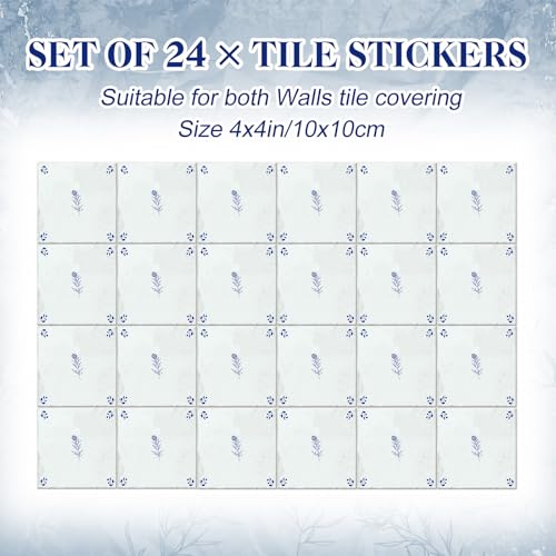 Faccito 24 Pcs Delft Classic Blue White Flower 4x4 Inch Tile Stickers - style: Delft Flower