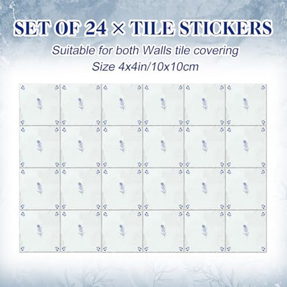 Faccito 24 Pcs Delft Classic Blue White Flower 4x4 Inch Tile Stickers - style: Delft Flower