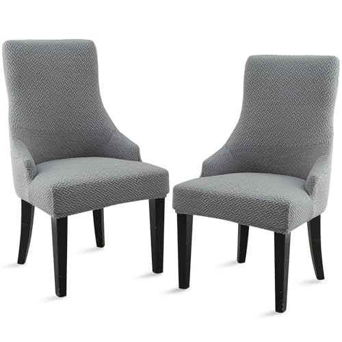 Liykimt Stretch Wingback Side Chair Slipcover-Accent Chair Cover Jacquard with Arm,Washable Upholstered Arm Dining Chair with Nailed Trim Protector for Dining Living Room - color: Gray/Jacquard