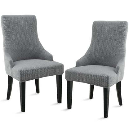 Liykimt Stretch Wingback Side Chair Slipcover-Accent Chair Cover Jacquard with Arm,Washable Upholstered Arm Dining Chair with Nailed Trim Protector for Dining Living Room - color: Gray/Jacquard