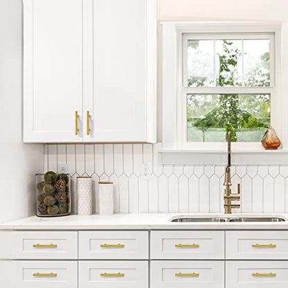 Ravinte Brushed Brass Cabinet Handles, 5 Pack Drawer Pulls, 3-3/4 in - size: 3-3/4 Inch Hole Centers
