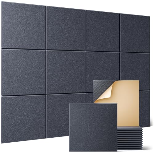 Sonicism 12 Pack Acoustic Wall Panels with Self-Adhesive, 12" X 12" X 0.4" Sound Proof Foam Panels, Decorative Soundproof Wall Panels, Sound Proof Absorbing Tiles for Home & Offices, Moonlight Gray - color: Moonlight Gray, size: Flat Panels (12 Pack)
