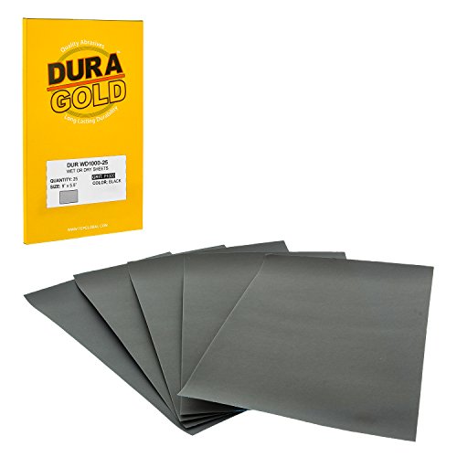 Dura-Gold 5-1/2" x 9" Wet or Dry Sandpaper Sheets, 1000 Grit, Box of 25 - size: 1000-Grit