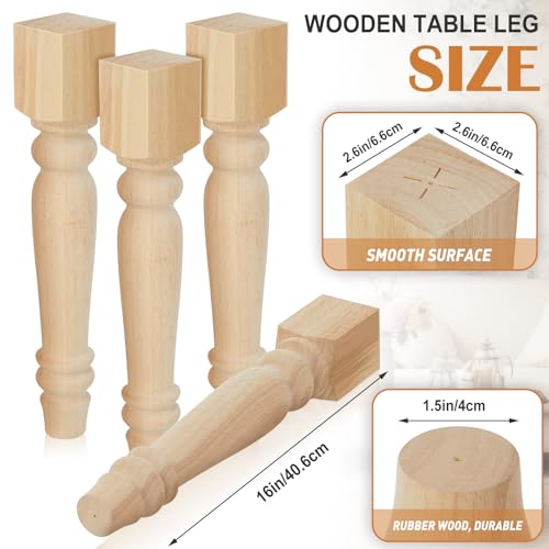 Threehoney 4 Pcs Wooden Farmhouse Table Legs, 16''x2.6'', Round - color: Round, size: 16''x2.6''