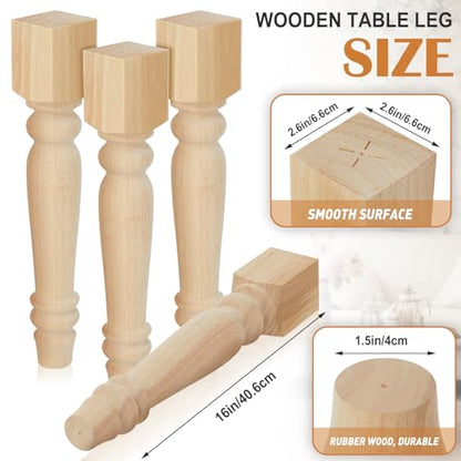 Threehoney 4 Pcs Wooden Farmhouse Table Legs, 16''x2.6'', Round - color: Round, size: 16''x2.6''