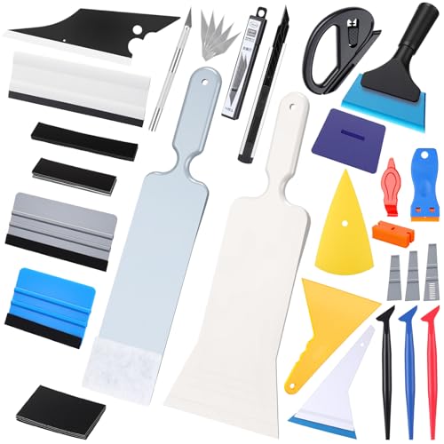 Boao 50 Pcs Vehicle Vinyl Wrap Applicator Tool Kit Car Wrap Squeegee Kit Automotive Window Tint Tools Magnetic Holder Vinyl Wraps for Car Wrapping