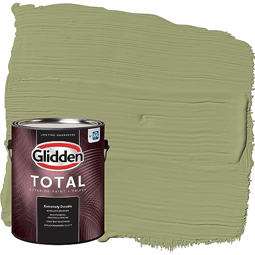 Glidden Total Exterior Paint & Primer All-in-One, Dill/Green, Semi-Gloss, 1 Gallon - color: Dill, size: 128 Fl Oz (Pack of 1)