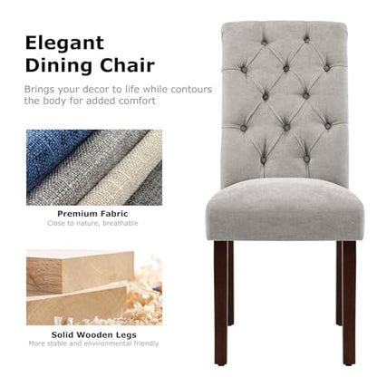 COLAMY Button Tufted Dining Chairs Set of 6, Parsons Upholstered Fabric Dining Room Chair Kitchen Chairs with Wood Legs and Padded Seat, Light Grey - color: Light Grey, size: set of 6