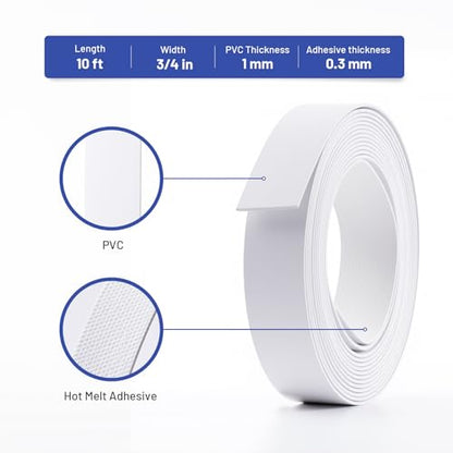 PVC Edge Banding 3/4 inch x 10 ft Veneer Edge Banding White with Hot Melt Adhesive Pre - glued Iron on Edging Tape Trim for Cabinet Plywood Repairs and Furniture Restoration - size: 3/4 inch x 10ft