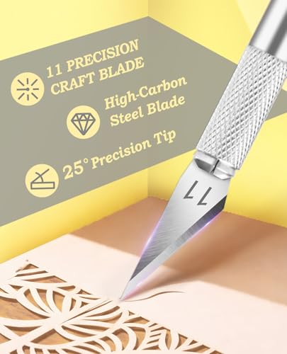 1 Pcs Craft Knife Hobby Knife with 11 Pcs Stainless Steel Blades Kit, 1pcs Steel 15MM Ruler for Art, Scrapbooking,Stencil - color: Silver-11pcs