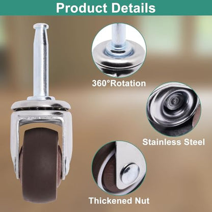 1.5 Inch Swivel Casters Set of 4, M8 Grips Neck Stem Caster Wheels, Heavy Duty Silver Caster with Rubber Wheel for Furniture Sofa Chair Cabinet - style: 1.5 inch Silver