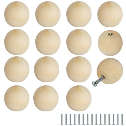 FoDau770 Round Ball Wood Knobs, 1" Diameter - Unfinished - 15 Pieces - color: Unfinished, size: 1 Inch