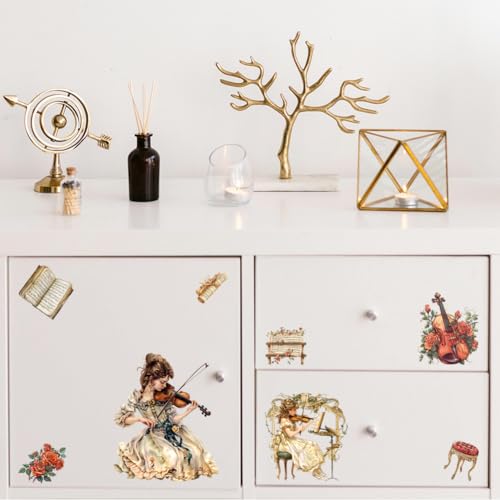 Peacoblue Violin Girl, Flower Rub On Transfers for Furniture Craft 6"x12" - style: Violin Girl