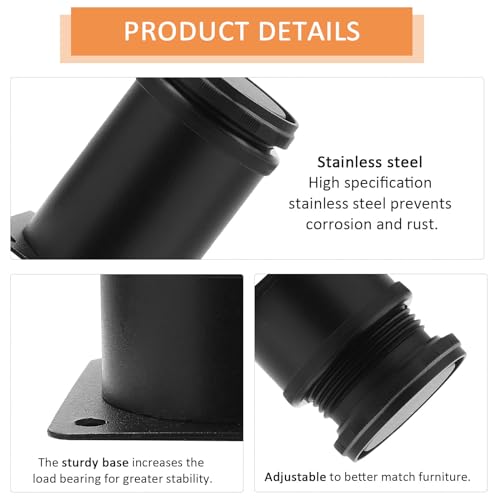 2.5 Inch Adjustable Furniture Legs, Set of 4, Black - size: 2.5 Inch / 60mm