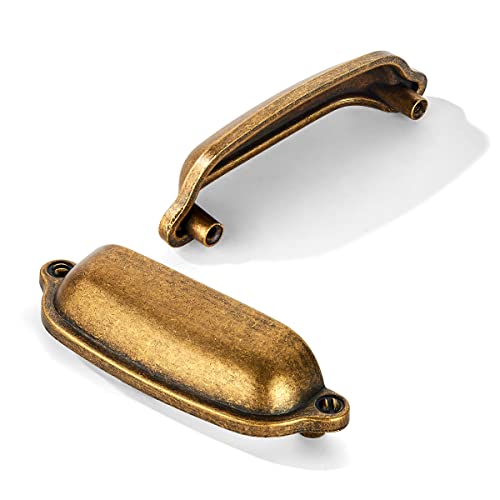khtumeware 10 Pack 1 inch Vintage Retro Antique Brass Zinc Alloy Cabinet Knob - Single Hole Center Cabinet Pull Hardware for Bedroom, Kitchen.