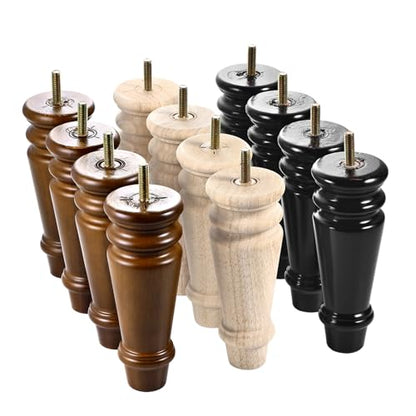Maricome Wood Furniture Legs 6 inch Replacement Feet Set of 4 Pre-drilled M8 Bolt Ottoman Chair Cabinet Dresser Wooden Legs Mid Century Screw in - color: 6 Inch Walnut