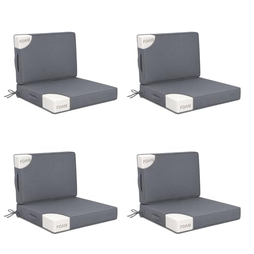 24x24 in Outdoor Foam Deep Seat Cushion Set of 4, Water-Resistant & Fade-Resistant Outdoor Chair Cushions, Replacement for Patio Furniture Deep Seat Sofa & Couch,Light Gray - color: Light Gray, size: 24x24x3"/24x20"-4set