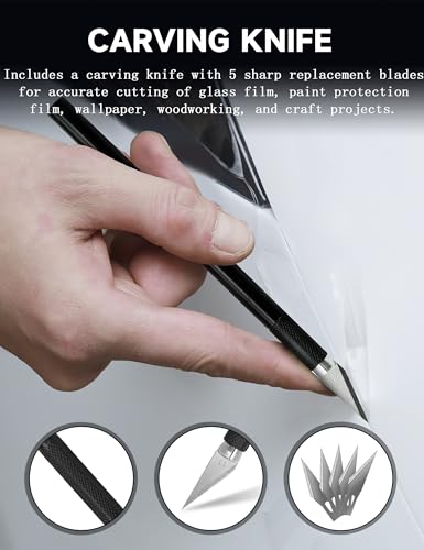 Window Tint Kit, Auto Vinyl Wrap Tools– Craft Knife with 5 Replacement Blades, Window Tinting Squeegee, Ideal for Car Window Tint, Decorative Film and Wallpaper Application