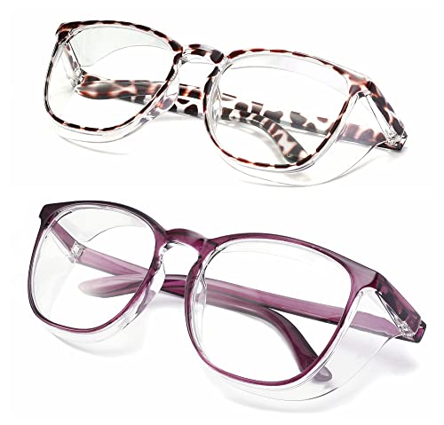 Alsenor Safety Glasses Anti Fog Goggles Protective Eyewear Blue Light Blocking Anti Dust UV Protection Glasses For Men Women (2 Pack(new-leopard+new-purple)) - color: 2 Pack (New Leopard + New Purple)