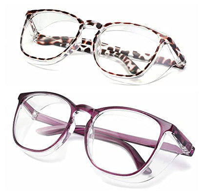 Alsenor Safety Glasses Anti Fog Goggles Protective Eyewear Blue Light Blocking Anti Dust UV Protection Glasses For Men Women (2 Pack(new-leopard+new-purple)) - color: 2 Pack (New Leopard + New Purple)