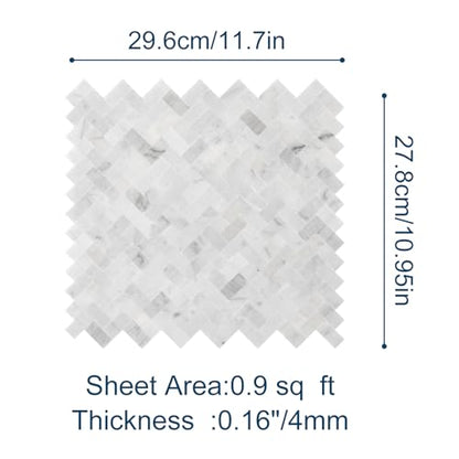 5-Sheet Genuine Marble Peel and Stick Backsplash — 11.7x11 3D Herringbone Real Stone Tiles, Waterproof & Heat-Resistant Self-Adhesive Panels for Kitchen, Fireplace & Vanity Decor (4.5 Sq. Ft.)