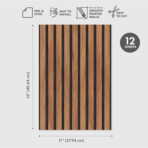 Main Street Peel and Stick Wallpaper Sheets, Wood Slat Design 12-Pack - style: Wood Slat Panel Design