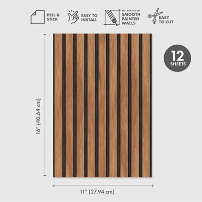 Main Street Peel and Stick Wallpaper Sheets, Wood Slat Design 12-Pack - style: Wood Slat Panel Design