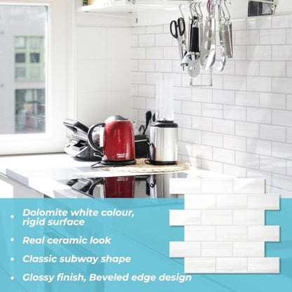 STICKGOO Peel and Stick Backsplash on Subway Tiles, Glossy Dolomite White - color: Glossy Dolomite White