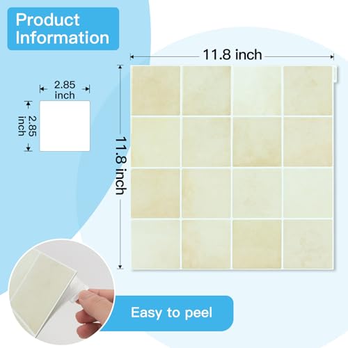 Art3d Grid Design Peel and Stick Backsplash, 10-Pack, 12 x 12 in, Sandstone - color: Sandstone