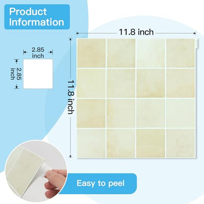 Art3d Grid Design Peel and Stick Backsplash, 10-Pack, 12 x 12 in, Sandstone - color: Sandstone