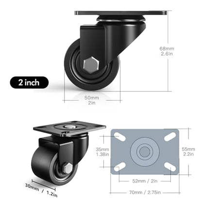 2 Inch Caster Wheels Set of 4, Heavy Duty Casters Load 2200lbs, Low Gravity Centere Industrial Swivel Casters, Plat Caster for Furniture and Workbench - style: 2 "