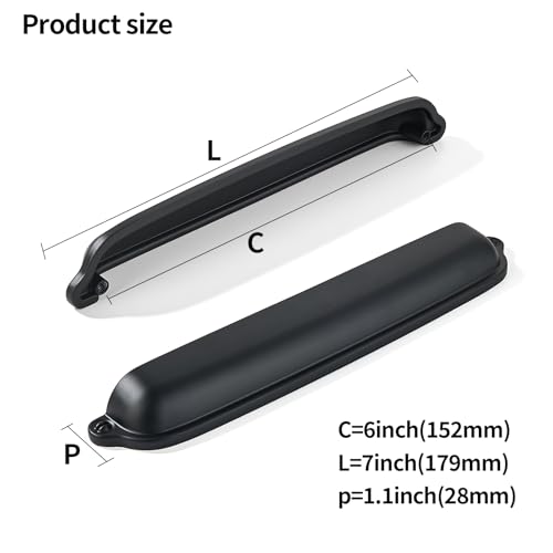 khtumeware 10 Pack Matte Black Cup Pulls 6 Inch Center to Center - Cabinet & Drawer Handles for Kitchen Hardware - color: Matte Black, size: 6"(152mm) Hole Center